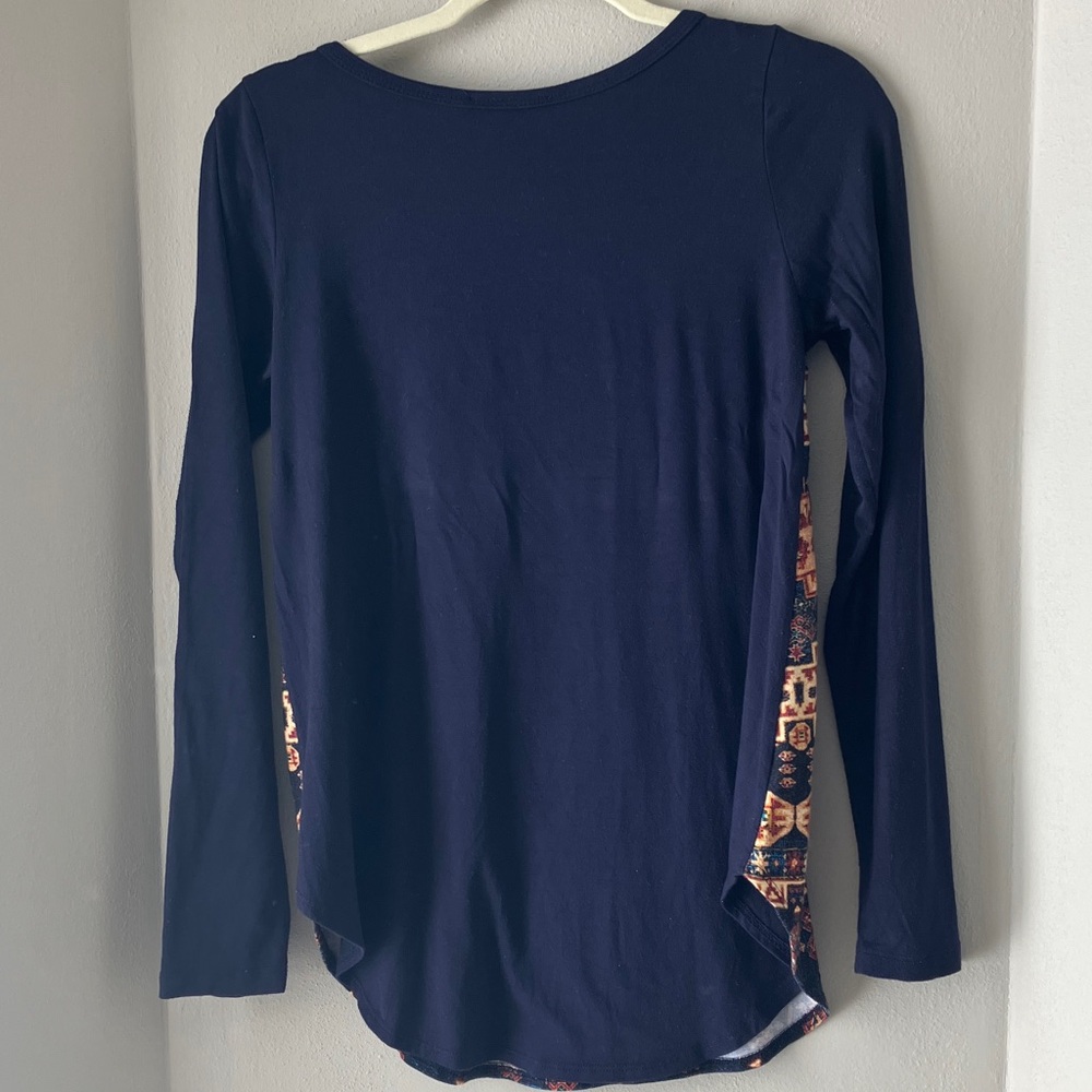 Vintage Karen Kane Navy and Orange Patterned Long Sleeve Top - Picture 3 of 3